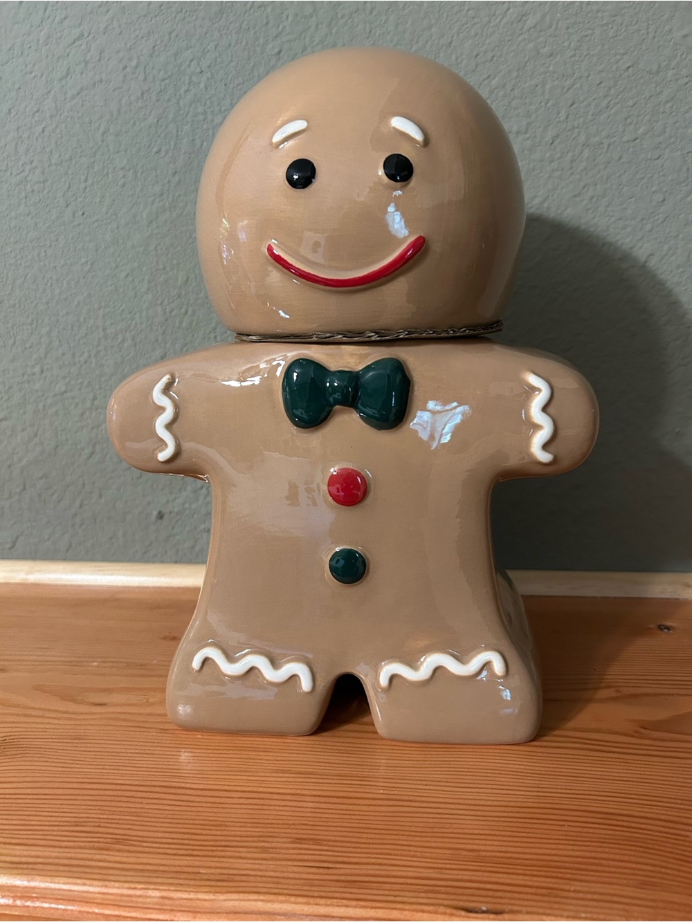 NWT Holiday Time Gingerbread Cookie Jar in Tan with Green and Red Accents